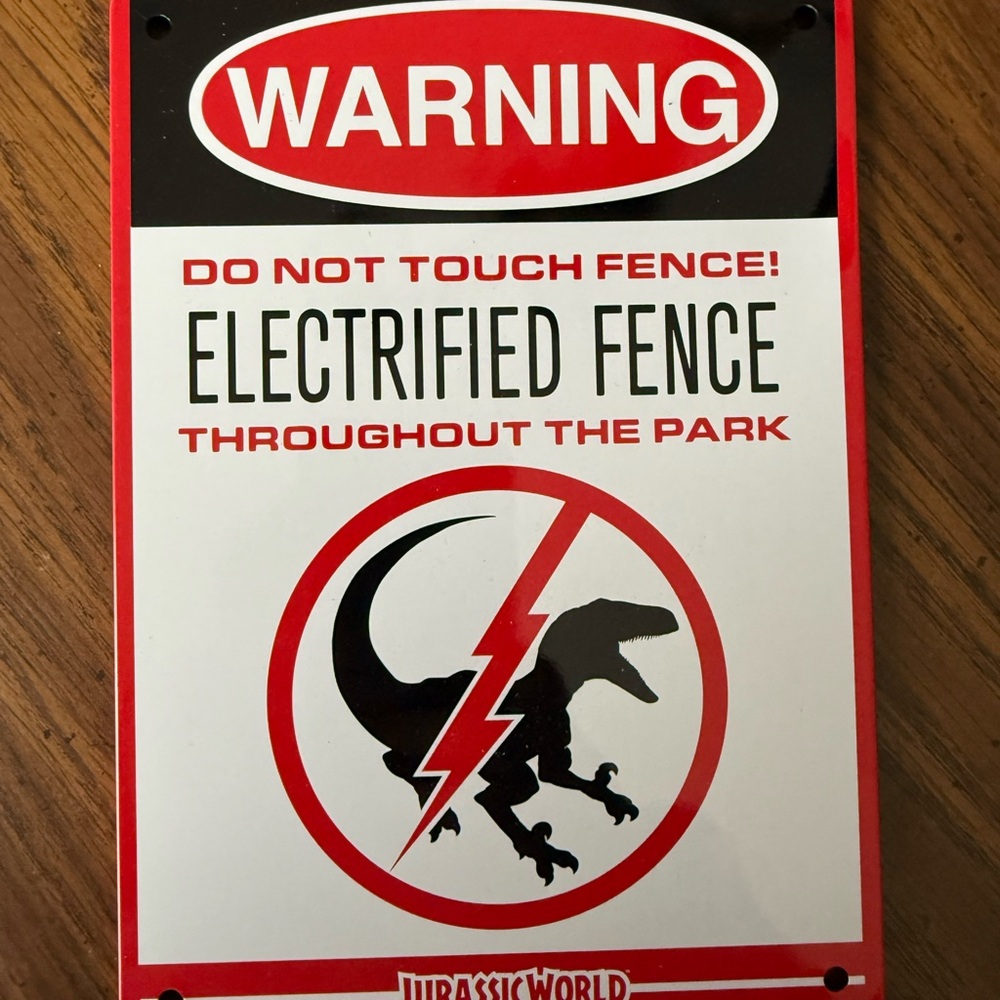 Loot crate Jurassic World Electrified Fence Warning Sign